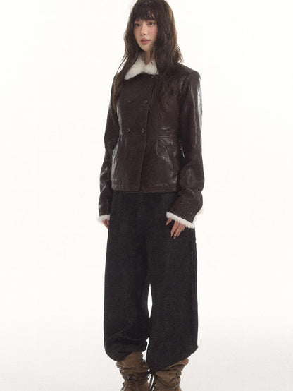 7Shiftin High Waist Double Breasted Faux Fur Panel Matte Women&
