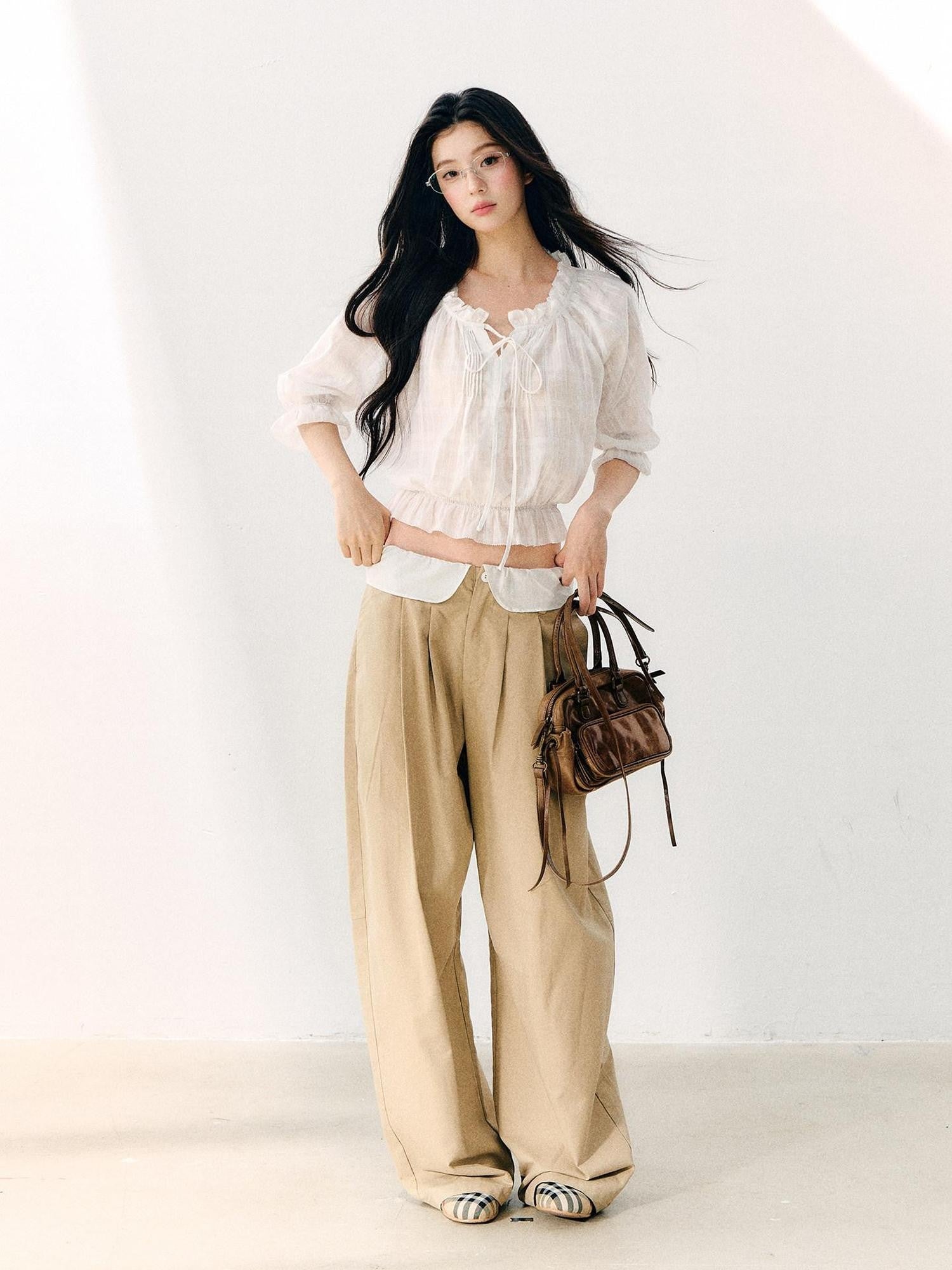 7Shiftin High Waist Zipper Straight Leg Casual Women&
