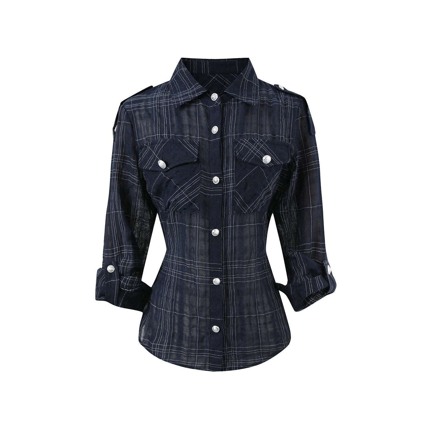 7Shiftin_Irregular_Plaid_Polo_Button_Women&