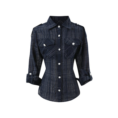 7Shiftin_Irregular_Plaid_Polo_Button_Women&