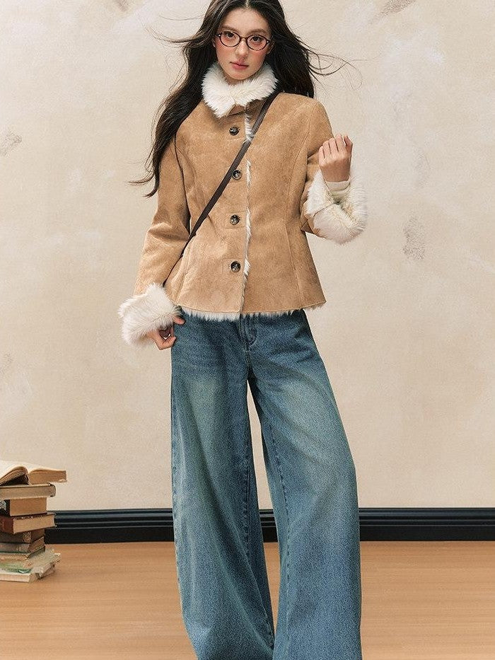 7Shiftin Khaki Slim Fit Short Plush Shearling Women&
