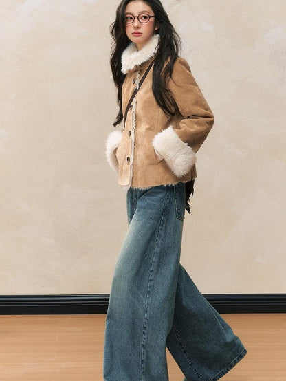 7Shiftin Khaki Slim Fit Short Plush Shearling Women&