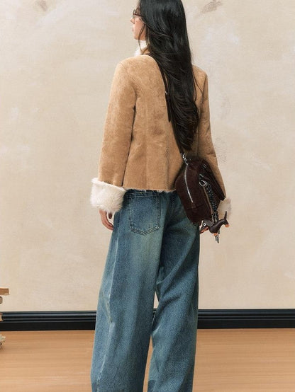 7Shiftin Khaki Slim Fit Short Plush Shearling Women&