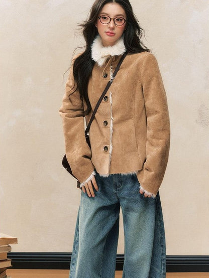 7Shiftin Khaki Slim Fit Short Plush Shearling Women&
