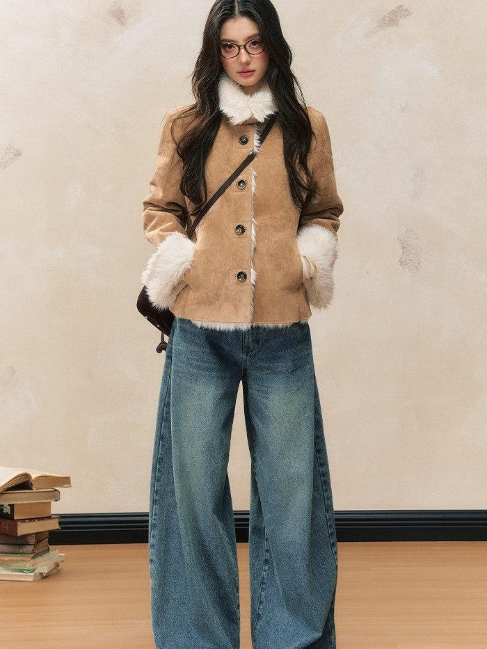7Shiftin Khaki Slim Fit Short Plush Shearling Women&