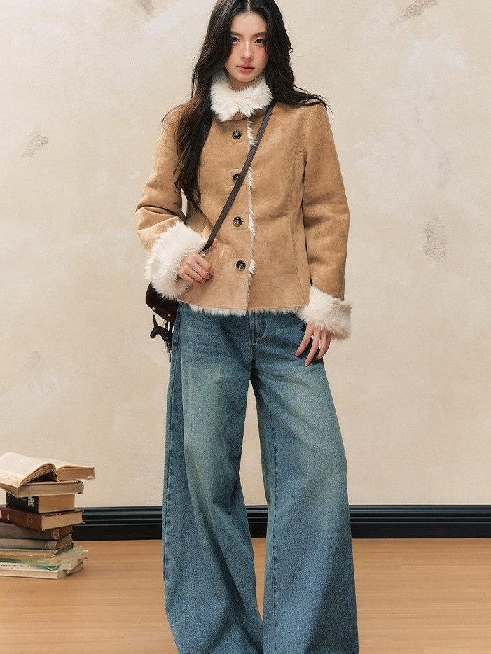 7Shiftin Khaki Slim Fit Short Plush Shearling Women&