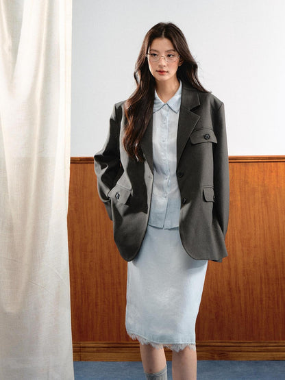 7Shiftin Korean Buttoned Mid Length Long Sleeve Loose Casual Women&