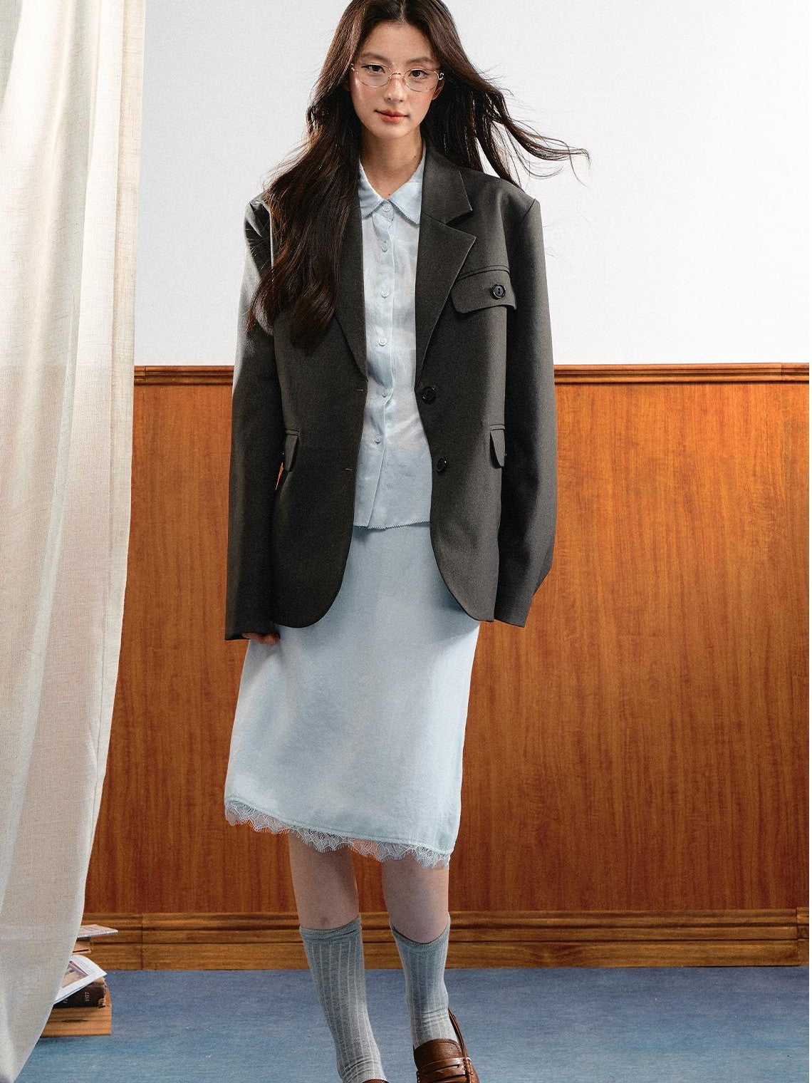 7Shiftin Korean Buttoned Mid Length Long Sleeve Loose Casual Women&