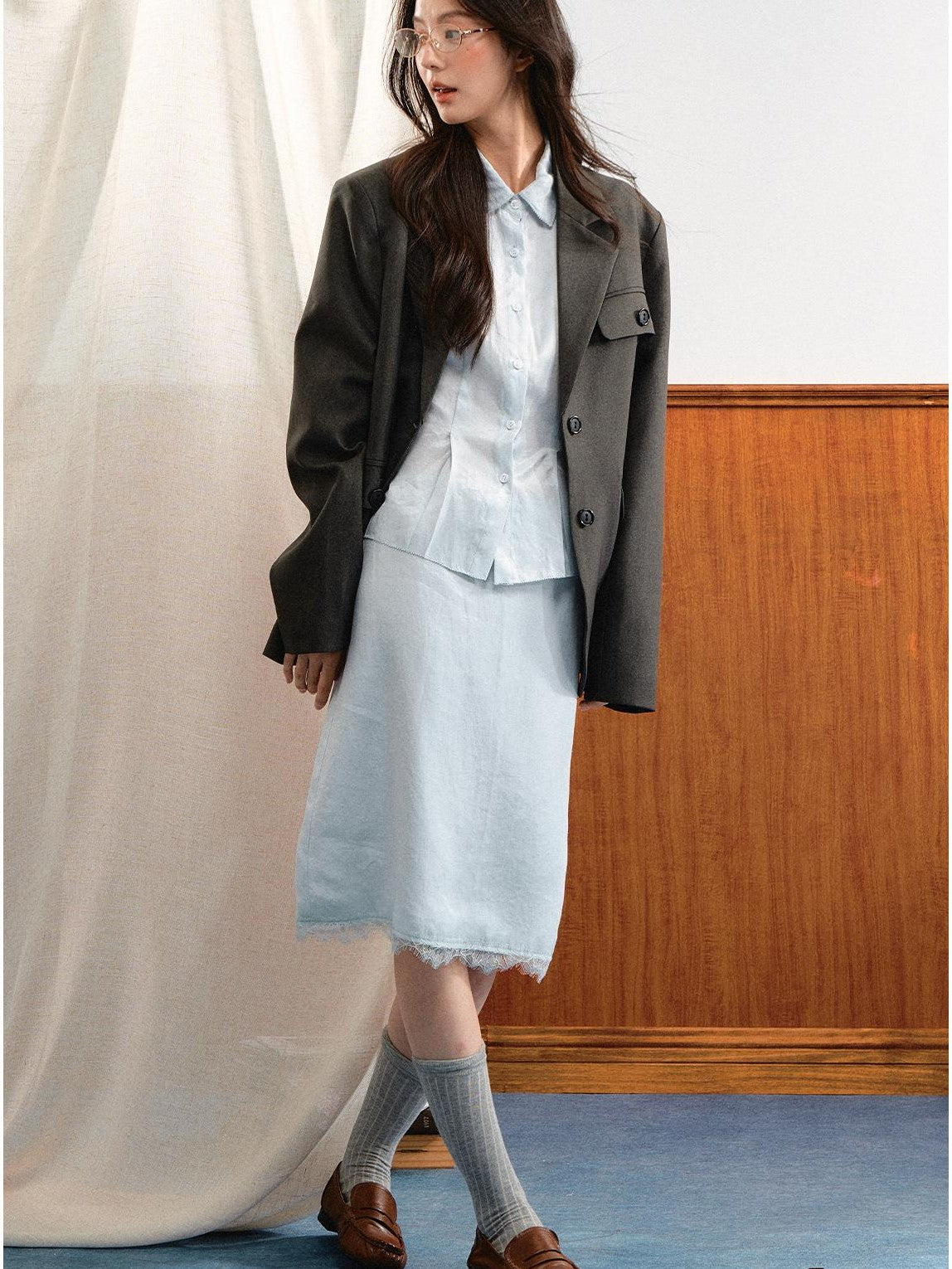 7Shiftin Korean Buttoned Mid Length Long Sleeve Loose Casual Women&