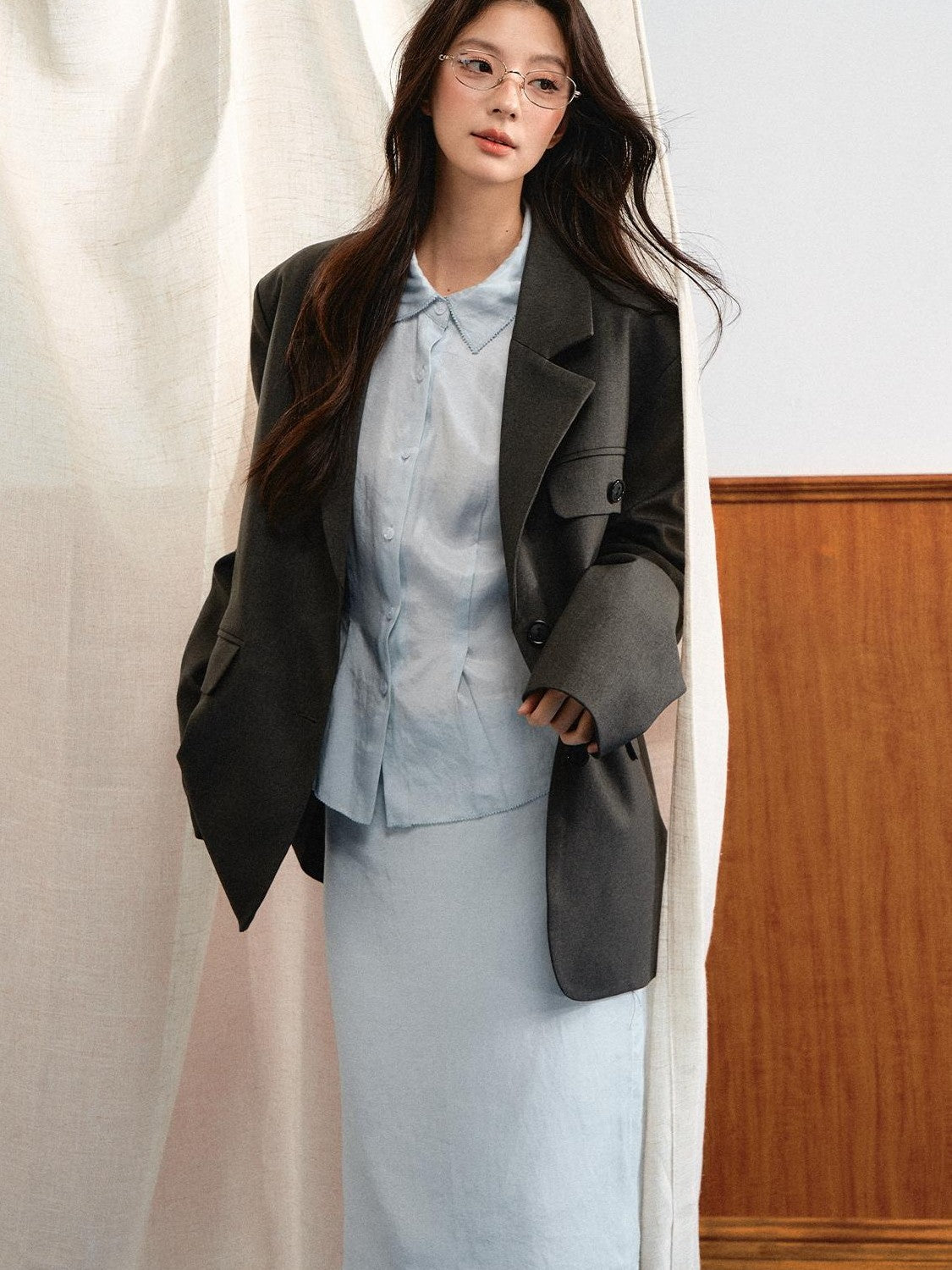 7Shiftin Korean Buttoned Mid Length Long Sleeve Loose Casual Women&