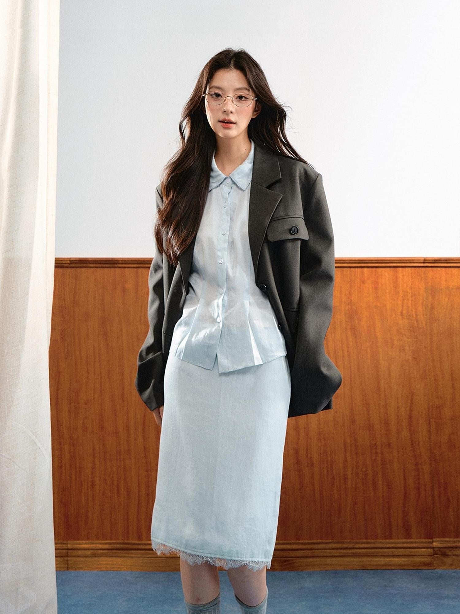7Shiftin Korean Buttoned Mid Length Long Sleeve Loose Casual Women&