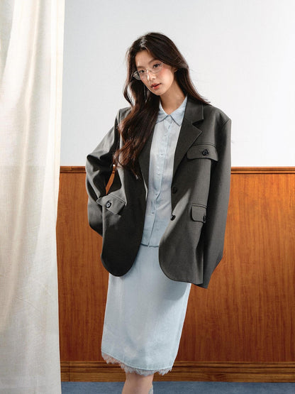 7Shiftin Korean Buttoned Mid Length Long Sleeve Loose Casual Women&