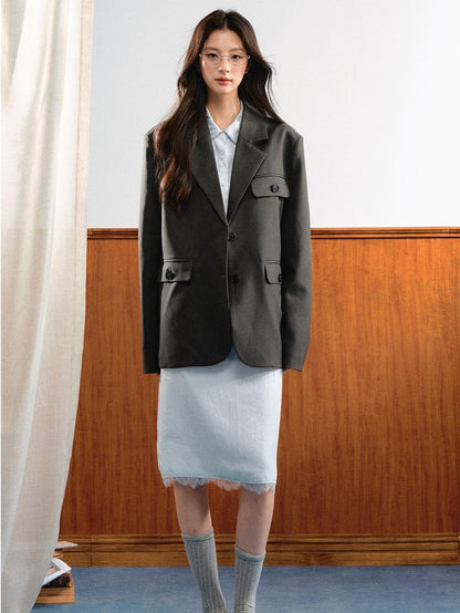 7Shiftin Korean Buttoned Mid Length Long Sleeve Loose Casual Women&