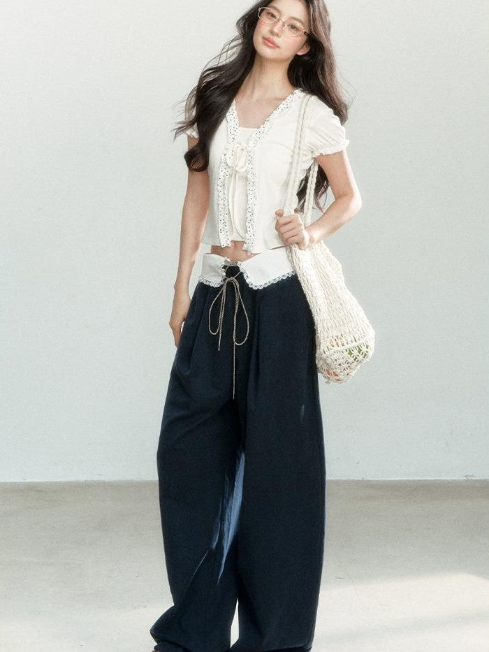 7Shiftin Lace Trim Drawstring Waist Cotton Lyocell Women&