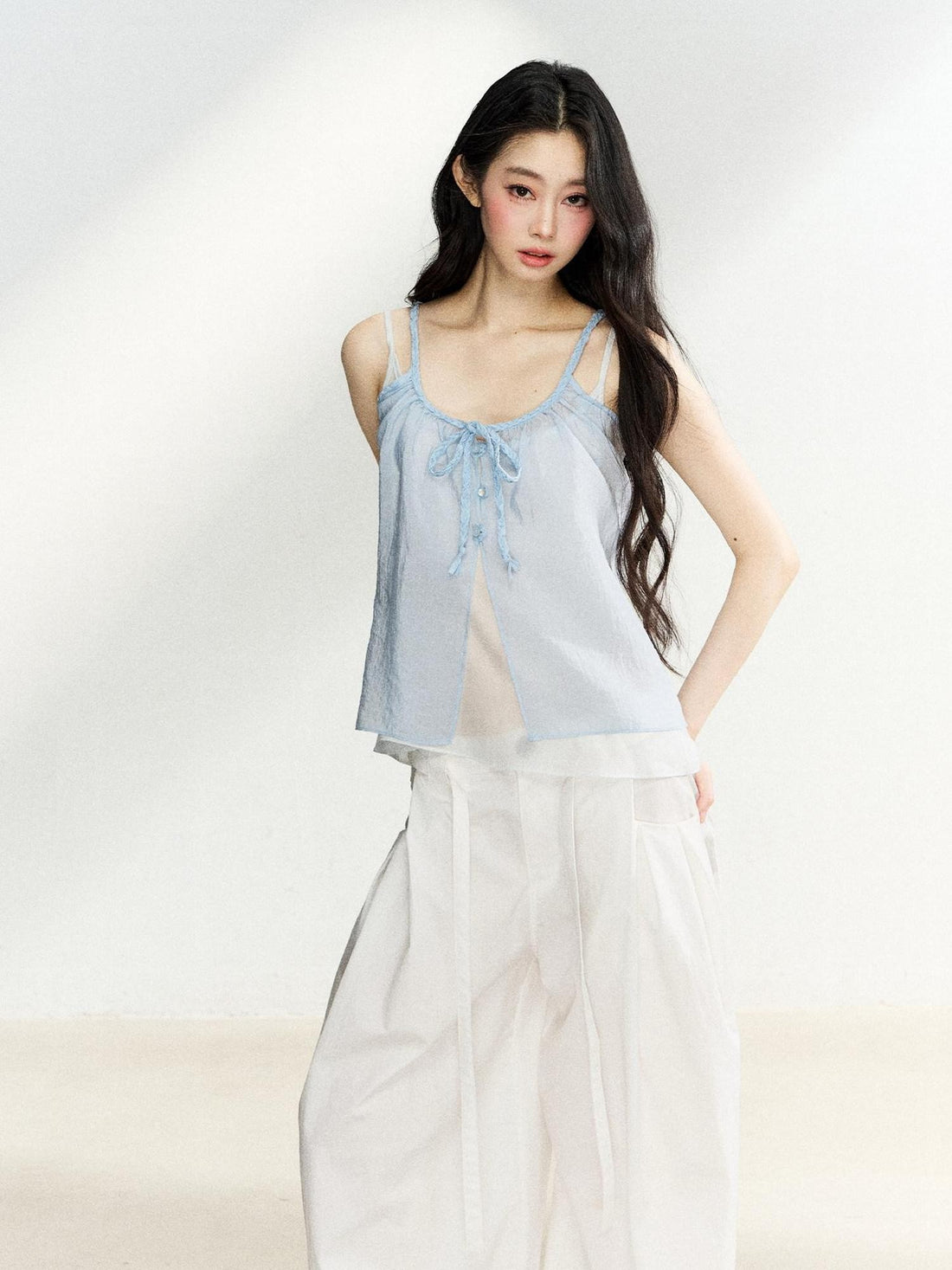 7Shiftin Layered Two Piece Tie Bow Sheer Cardigan Women&