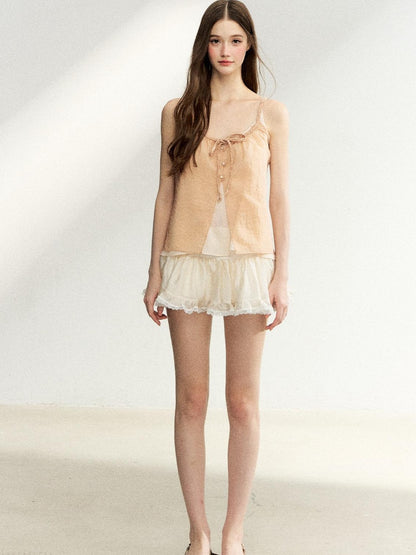 7Shiftin Layered Two Piece Tie Bow Sheer Cardigan Women&