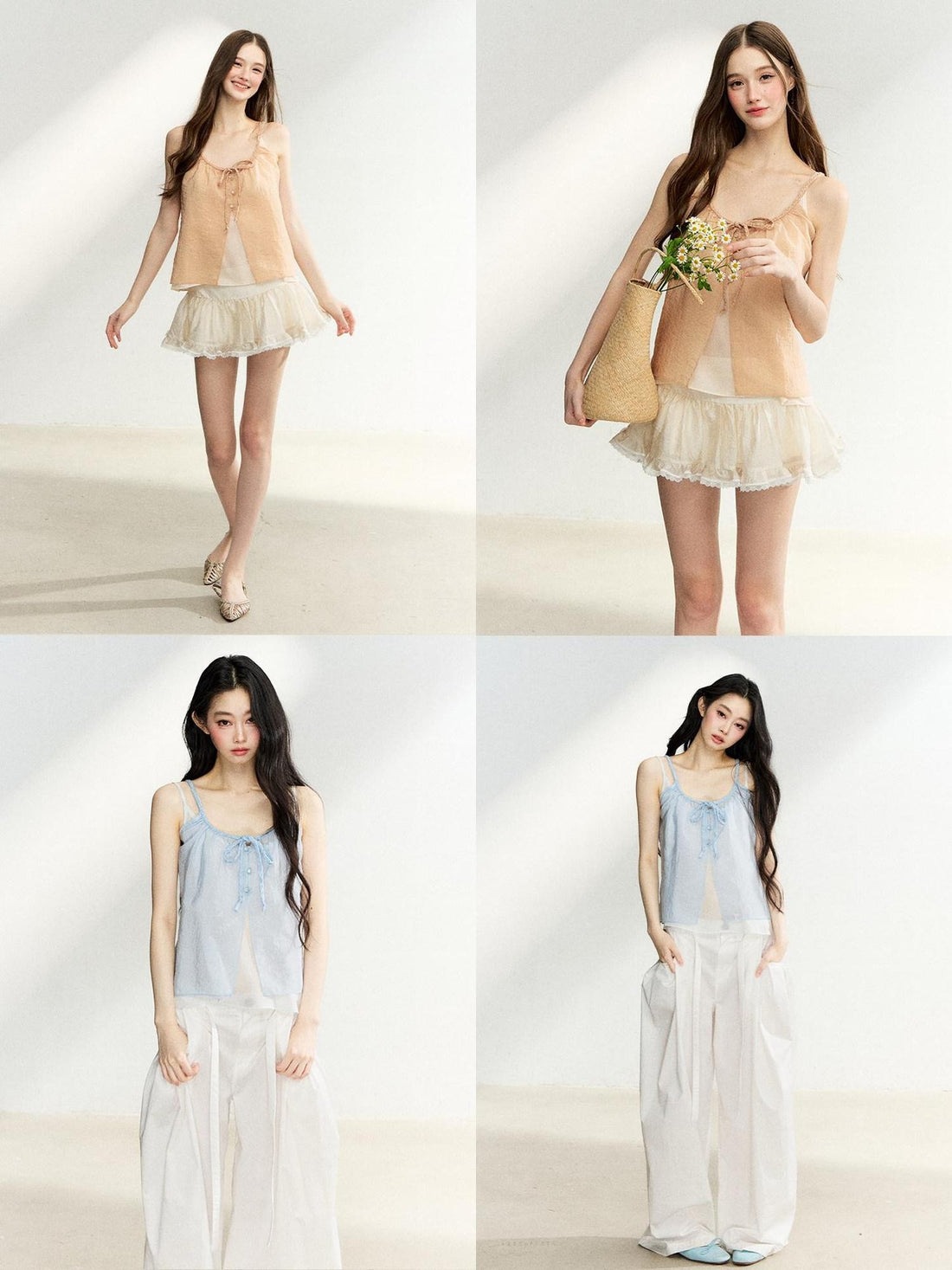 7Shiftin Layered Two Piece Tie Bow Sheer Cardigan Women&