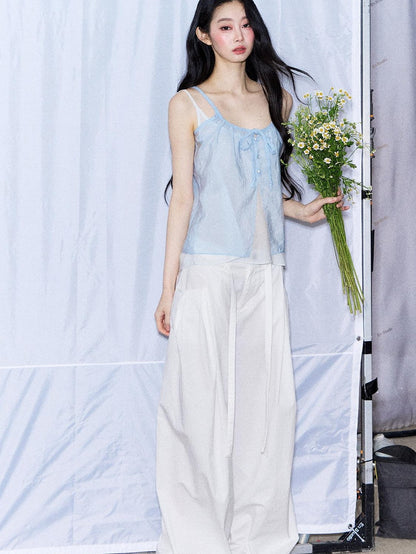 7Shiftin Layered Two Piece Tie Bow Sheer Cardigan Women&