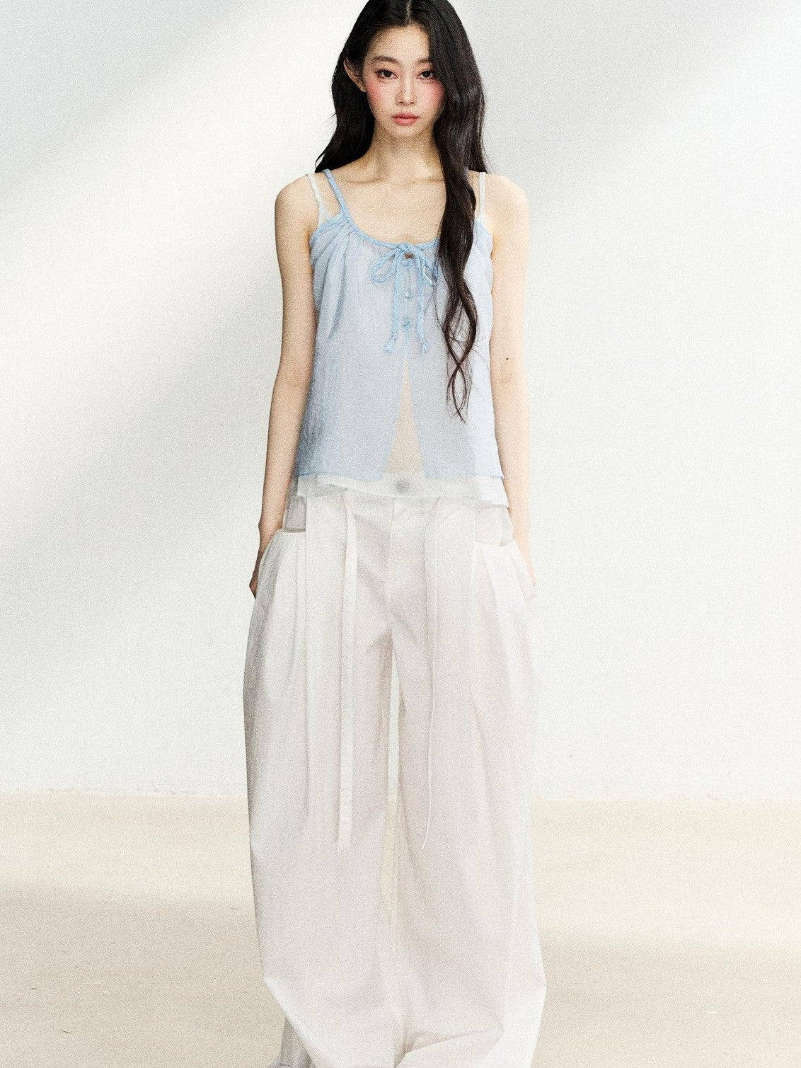 7Shiftin Layered Two Piece Tie Bow Sheer Cardigan Women&