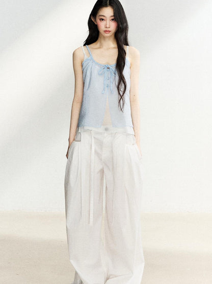 7Shiftin Layered Two Piece Tie Bow Sheer Cardigan Women&