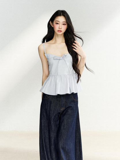 7Shiftin Light Blue Ruffle Bow Lace Cinched Waist Women&