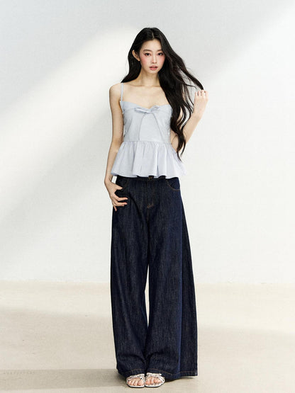 7Shiftin Light Blue Ruffle Bow Lace Cinched Waist Women&