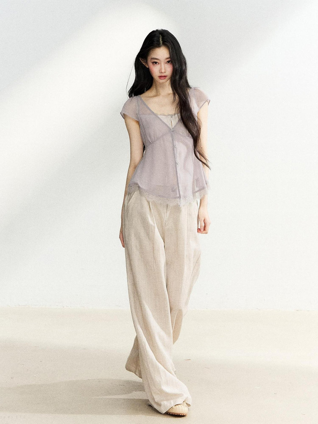 7Shiftin Light Khaki High Waist Draped Loose Women&