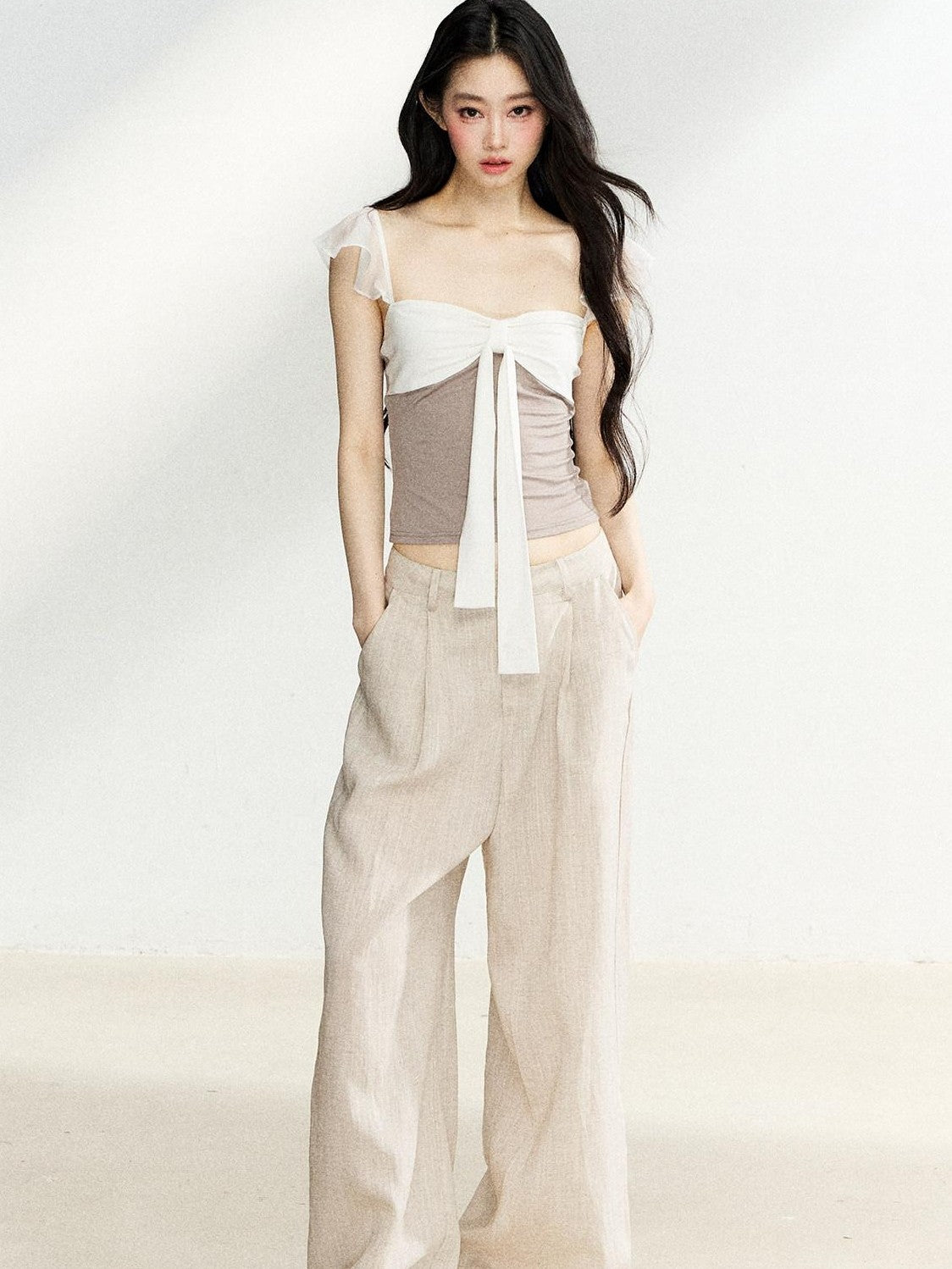 7Shiftin Light Khaki High Waist Draped Loose Women&