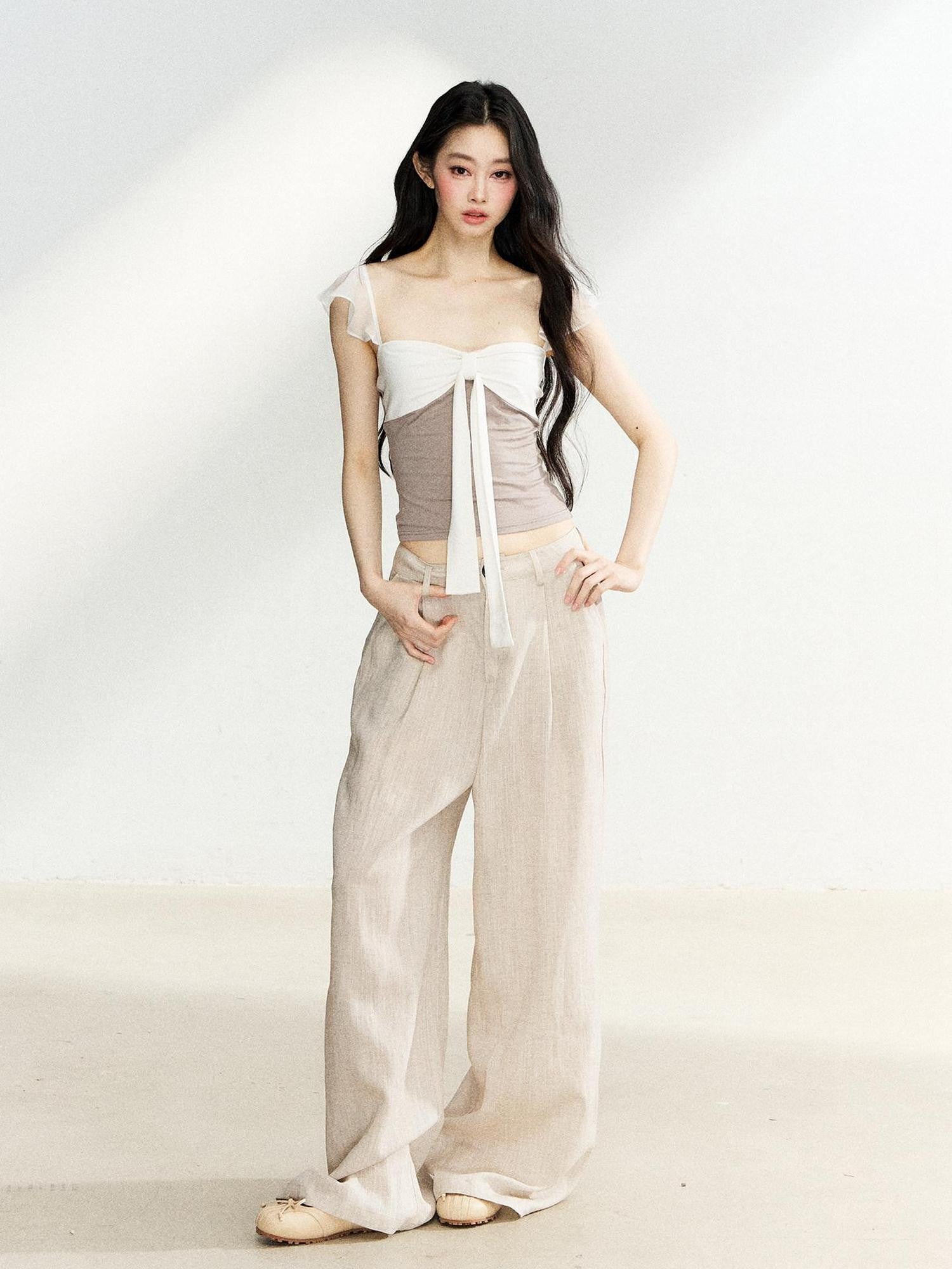 7Shiftin Light Khaki High Waist Draped Loose Women&