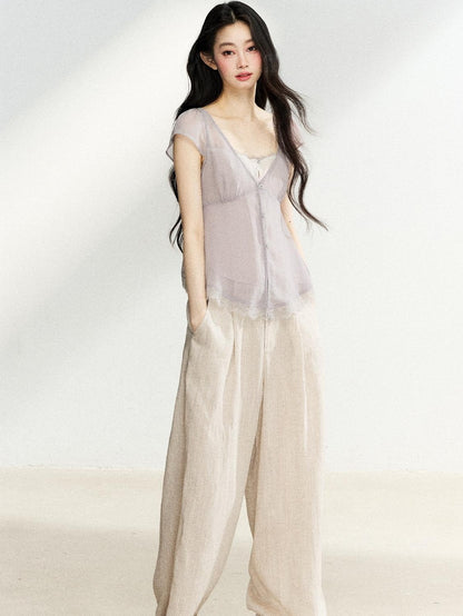 7Shiftin Light Khaki High Waist Draped Loose Women&