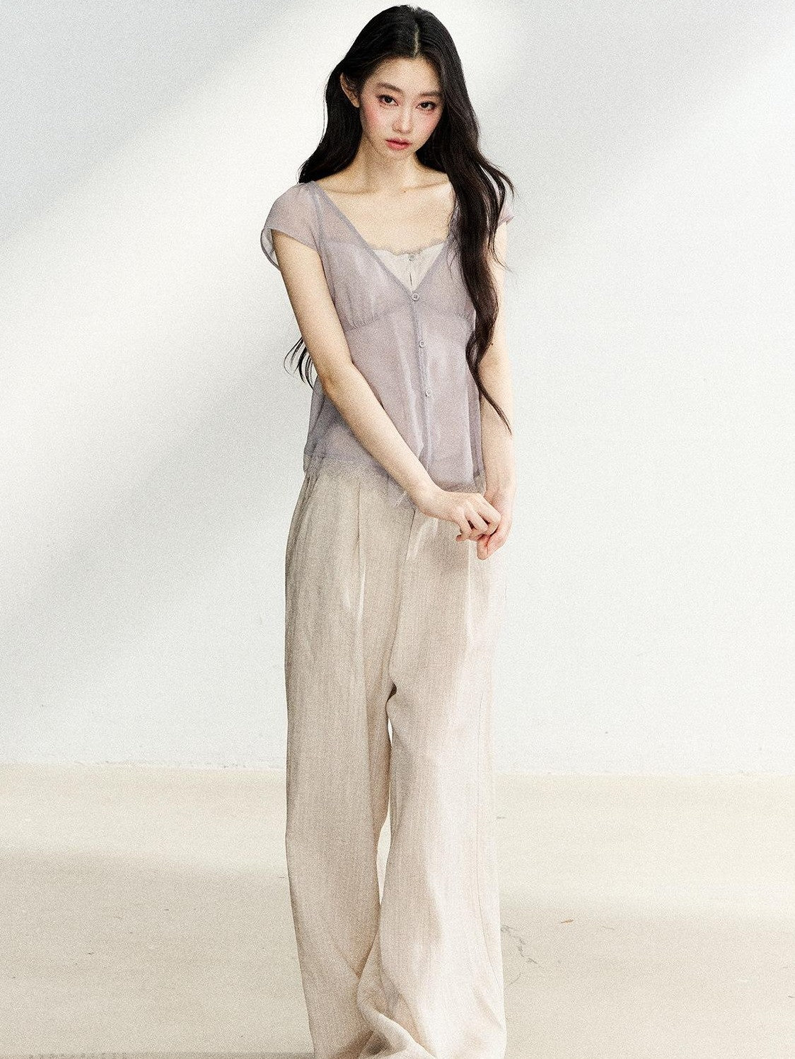 7Shiftin Light Khaki High Waist Draped Loose Women&