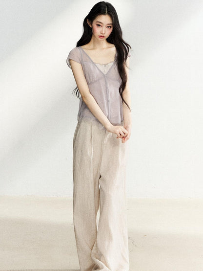 7Shiftin Light Khaki High Waist Draped Loose Women&