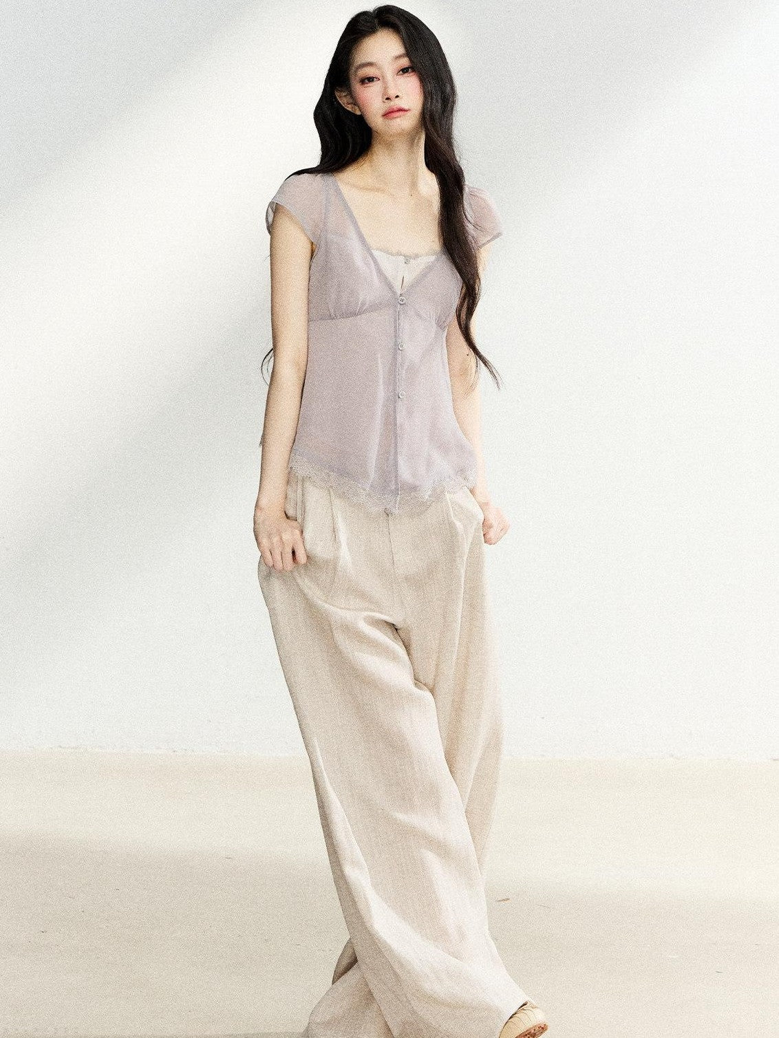 7Shiftin Light Khaki High Waist Draped Loose Women&