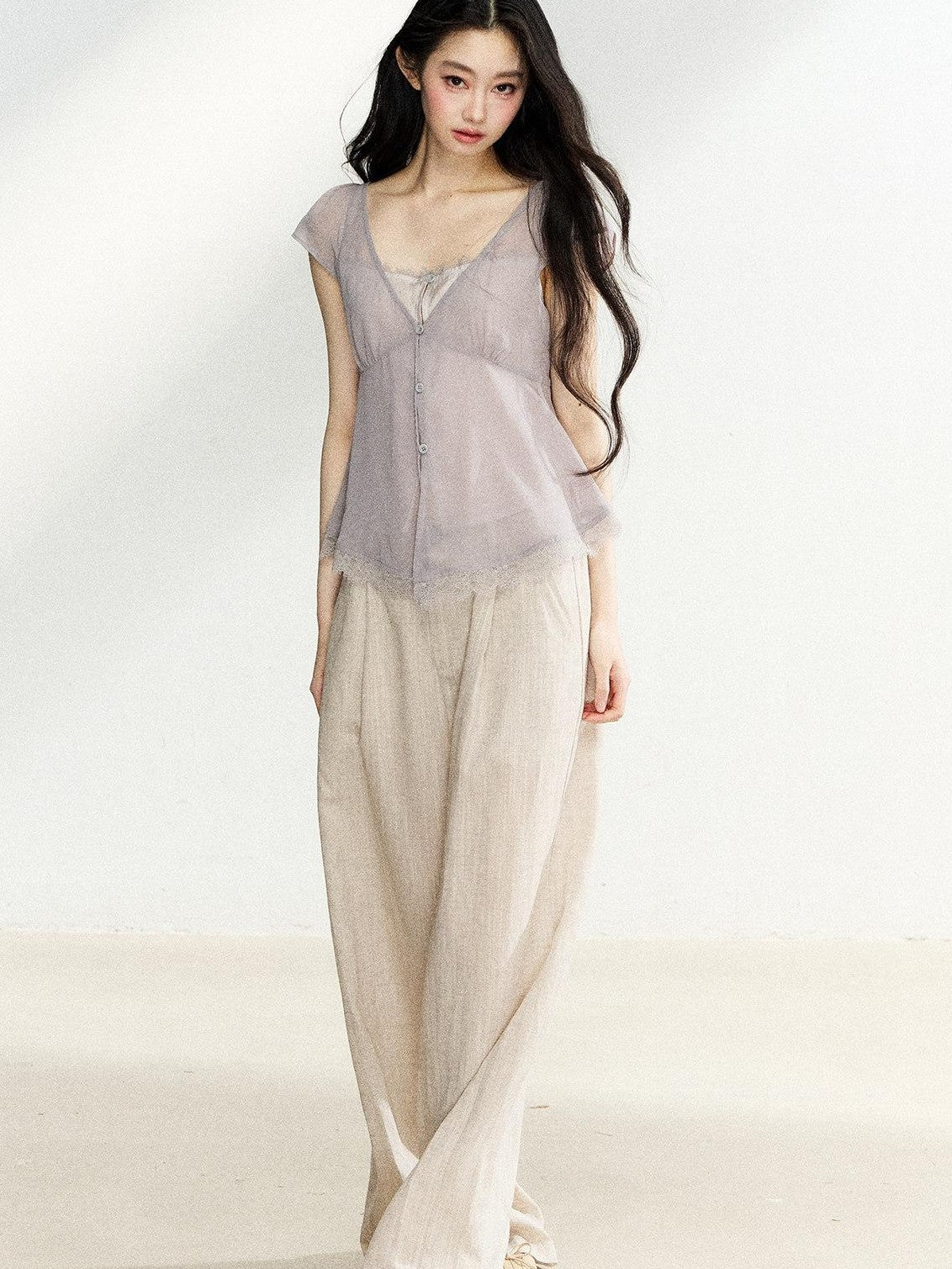 7Shiftin Light Khaki High Waist Draped Loose Women&