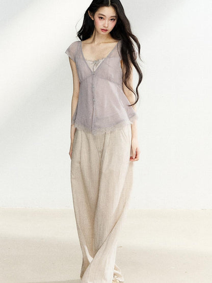 7Shiftin Light Khaki High Waist Draped Loose Women&