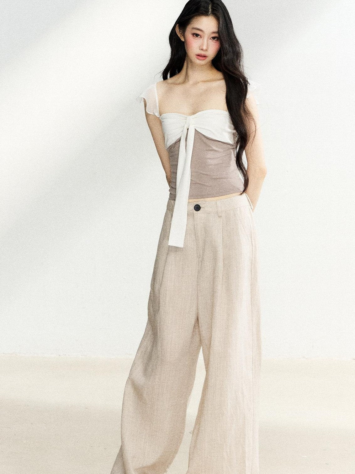 7Shiftin Light Khaki High Waist Draped Loose Women&