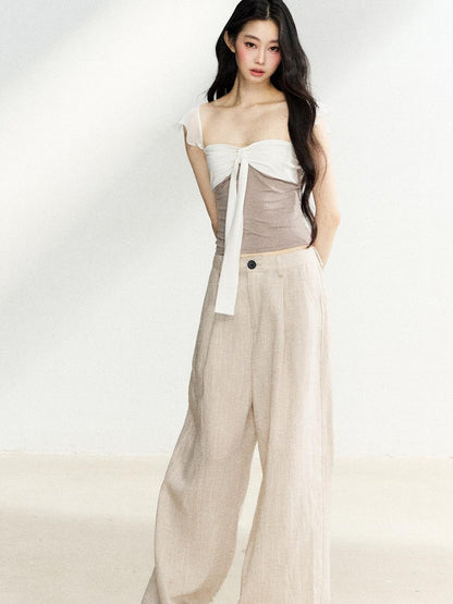 7Shiftin Light Khaki High Waist Draped Loose Women&