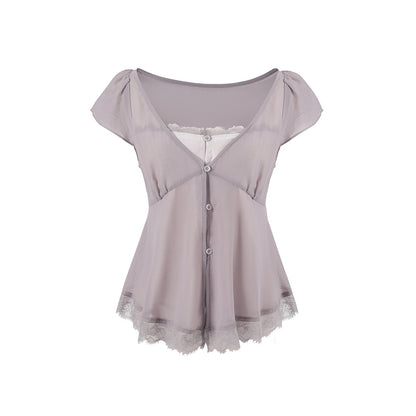 7Shiftin_Lilac_Lace_Trim_Cinched_V-neck_Faux_Layered_Women&