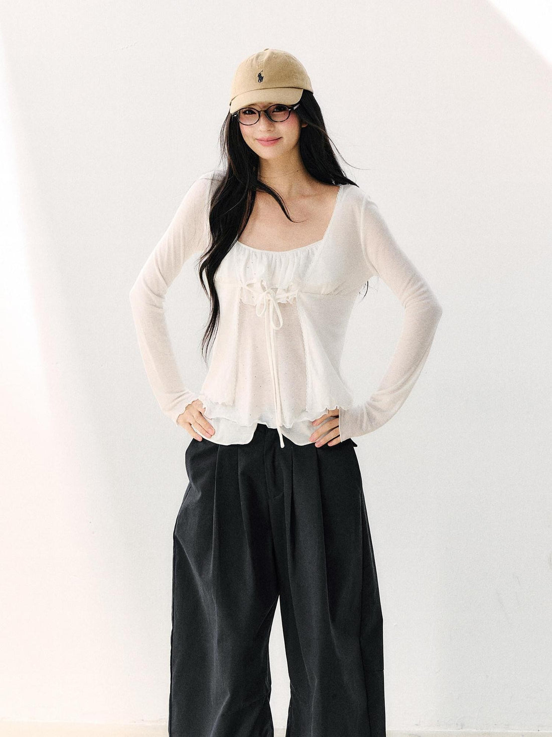 7Shiftin Long Sleeve Bowknot Tie Slim Fit Two Piece Women&