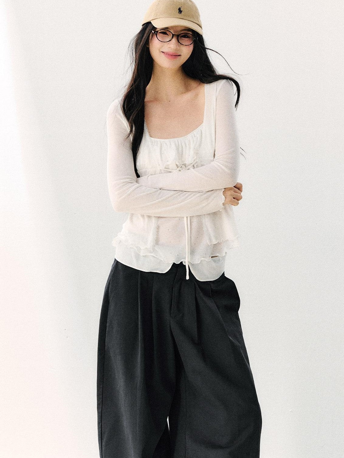 7Shiftin Long Sleeve Bowknot Tie Slim Fit Two Piece Women&
