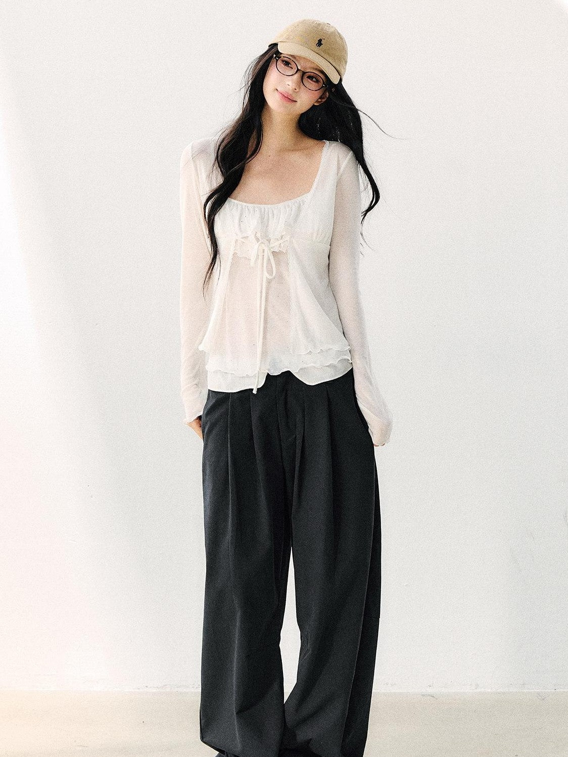 7Shiftin Long Sleeve Bowknot Tie Slim Fit Two Piece Women&