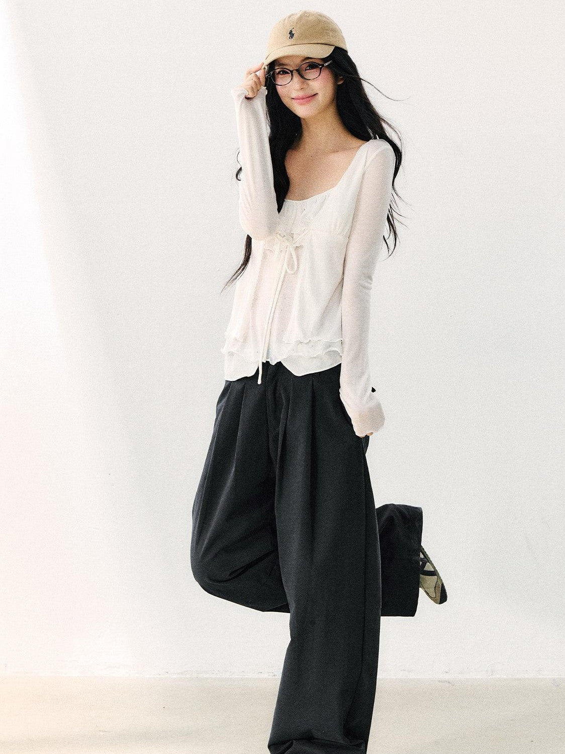 7Shiftin Long Sleeve Bowknot Tie Slim Fit Two Piece Women&