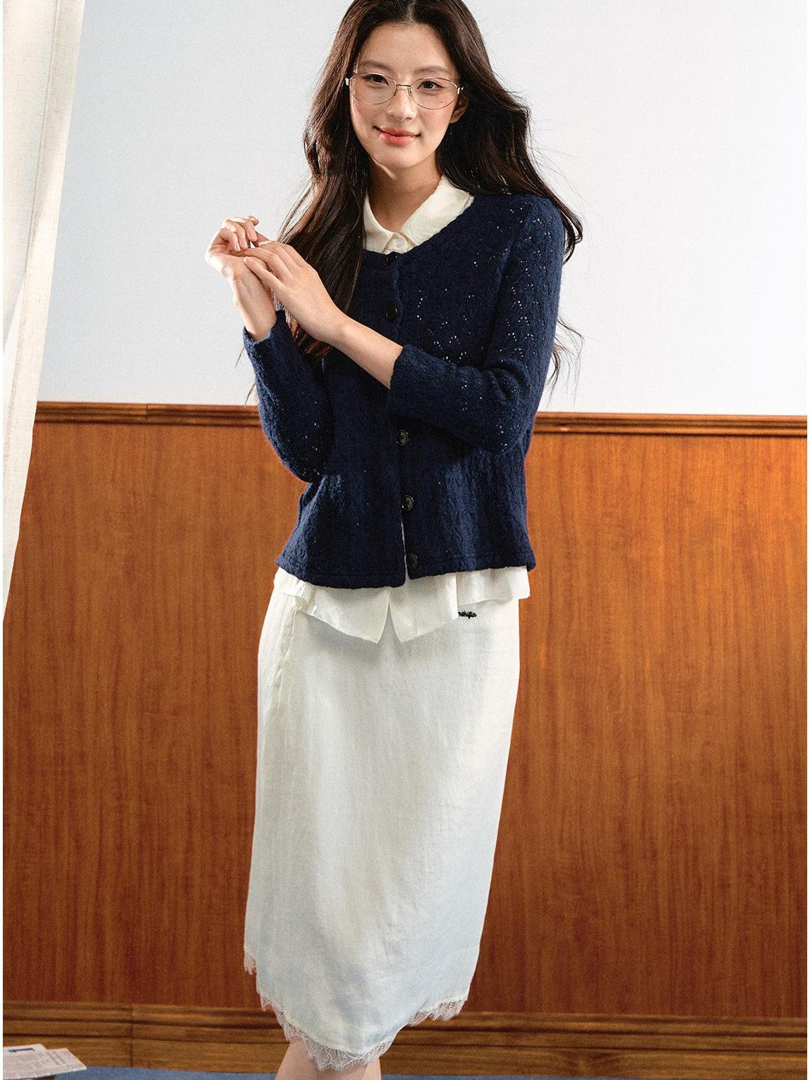7Shiftin Minimalist Single Row Button Long Sleeve Loose Knit Women&