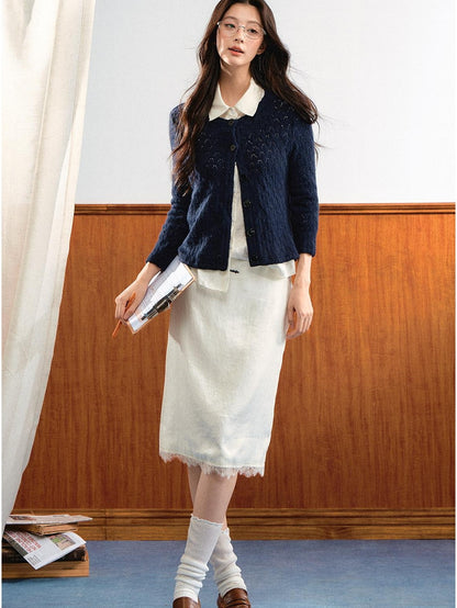 7Shiftin Minimalist Single Row Button Long Sleeve Loose Knit Women&