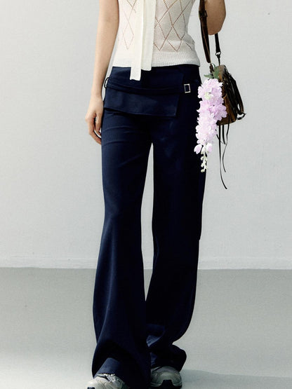 7Shiftin Navy Folded Waist Low Rise Drapey Women&