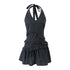 7Shiftin_Navy_Plaid_Pleated_Cinched_Waist_V-neck_Women&
