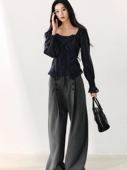 7Shiftin Navy Polka Dot Faux Two Piece Square Neck Knit Women&