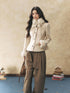 7Shiftin Oatmeal Removable Fur Collar Bow Scarf Women&