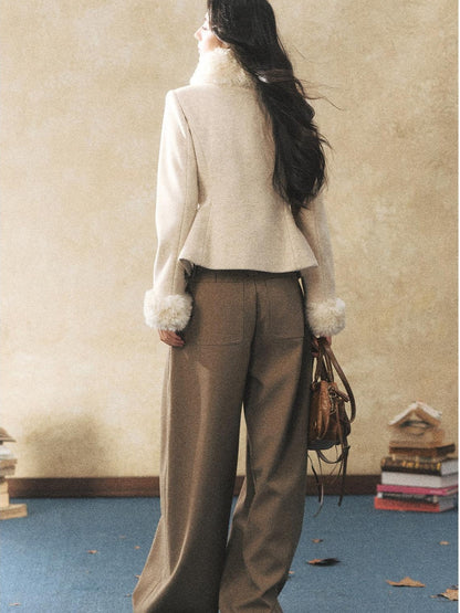 7Shiftin Oatmeal Removable Fur Collar Bow Scarf Women&