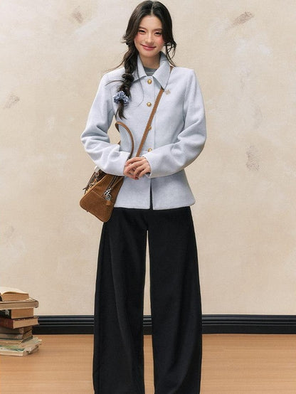 7Shiftin Oatmeal Slimming Waist Cinching Lapel Structured Shoulder Women&